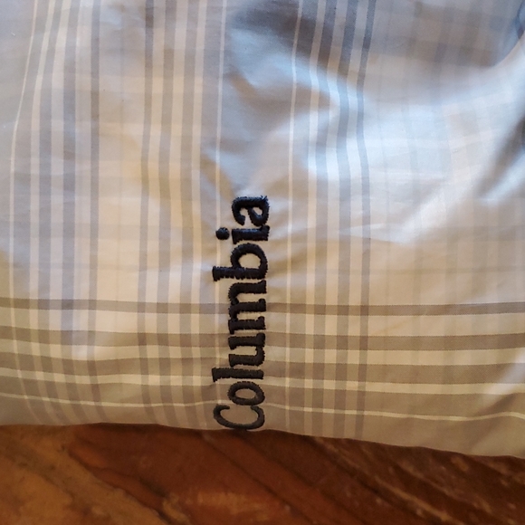 Columbia Omni-Shield Puffer Jacket Fur Lined Hood Light Grey Plaid GUC Size S - Picture 8 of 9